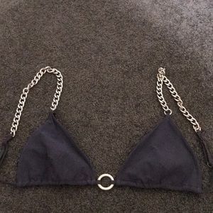 Gray swim top with chain straps